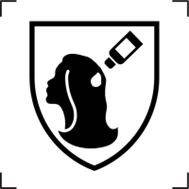 Piktogram symbolizujący ochronę rąk fryzjera przed substancjami chemicznymi używanymi w salonach fryzjerskich &mdash; siluet rąk w rękawicach z kroplą płynu, zgodnie z symbolem graficznym ISO 7000-3930