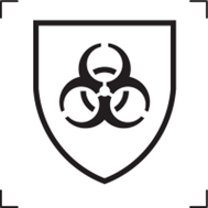 Piktogram symbolizujący ochronę przed zagrożeniami mikrobiologicznymi &mdash; symbol wirusa/mikroorganizmu, zgodnie z symbolem graficznym ISO 7000-2491