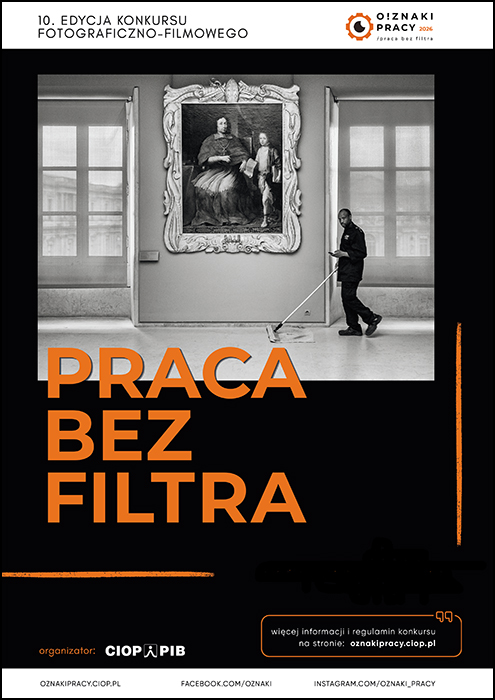 Plakat konkursu - Konkurs fotograficzno-filmowy 2026 pt. OZNAKI PRACY