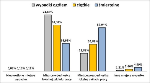 Rodzaj miejsca powstania wypadku przy pracy, według skutk&oacute;w