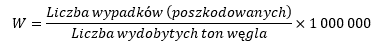 Wskaźnik częstości określający liczbę wypadk&oacute;w przy pracy przypadającą na określoną ilość produkcji wytworzonej